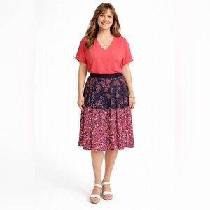 Eloquii Coral Pink V Neck Short Sleeve Top Size 18/20 NWT